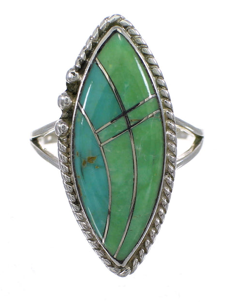 Turquoise Inlay Jewelry Genuine Sterling Silver Ring Size 8-1/4 AX88598